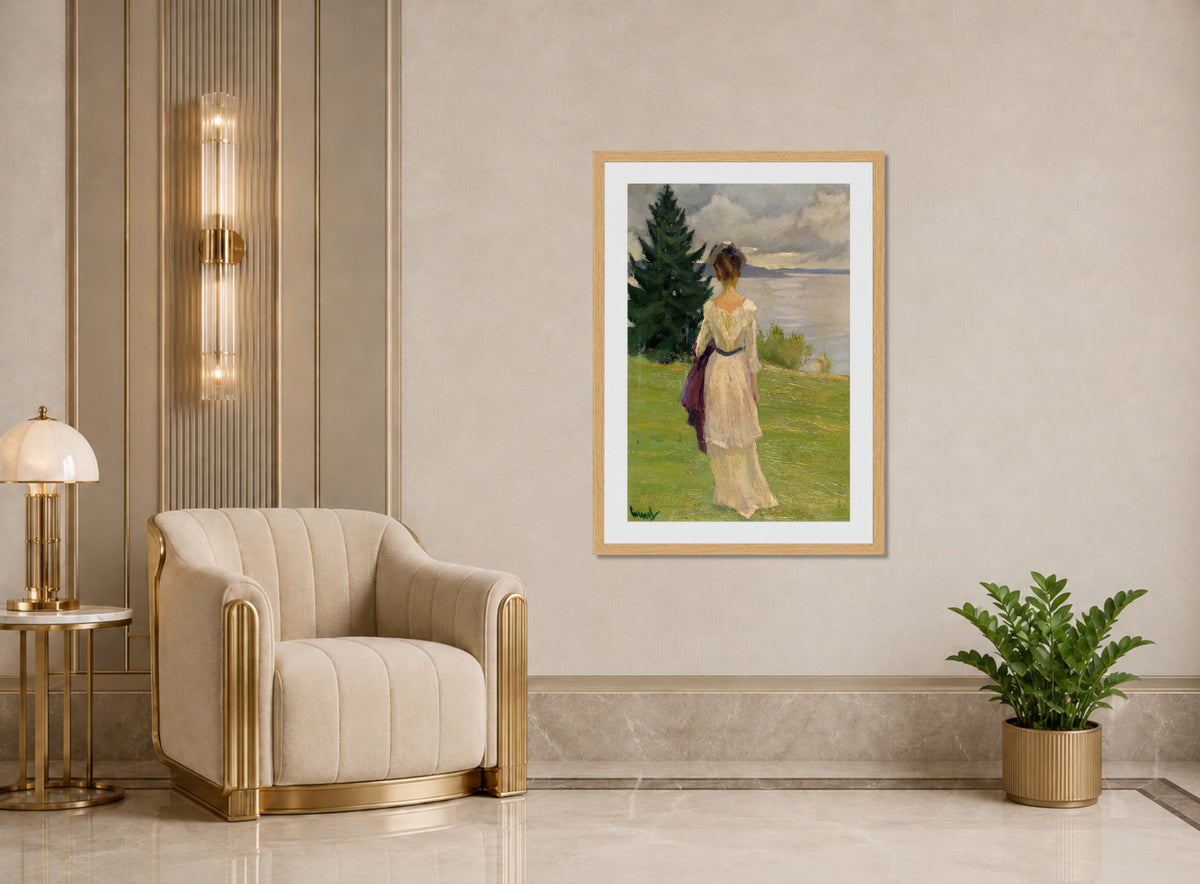 Edward Cucuel Print, After the rain, early (1910) displayed in an Art Deco interior