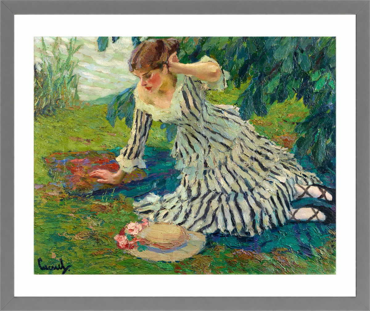 Edward Cucuel Print, After the siesta (1910) in a light grey frame