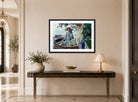 Edward Cucuel Print, Après le bain (1911-12) displayed above a console table