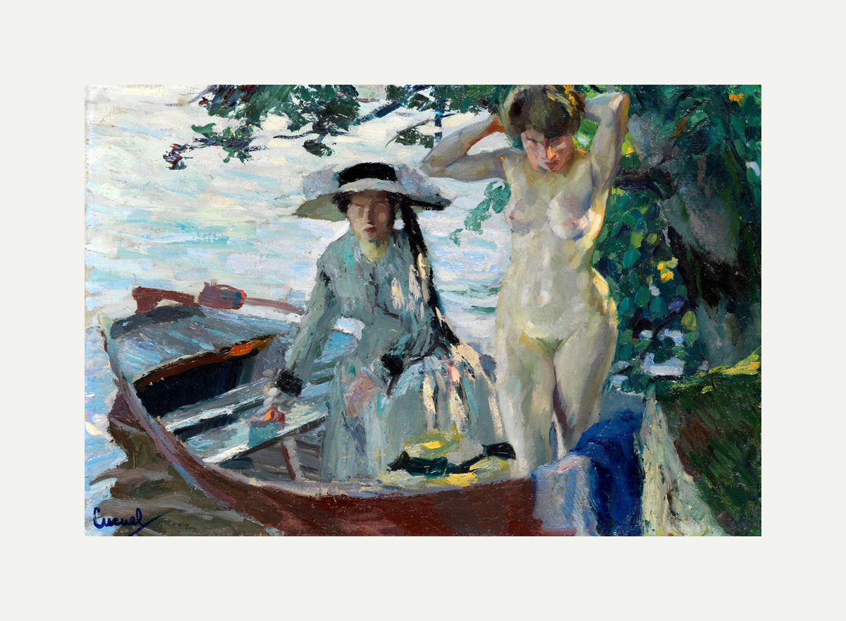Edward Cucuel Print, Après le bain (1911-12) with an off-white border for rolled canvas