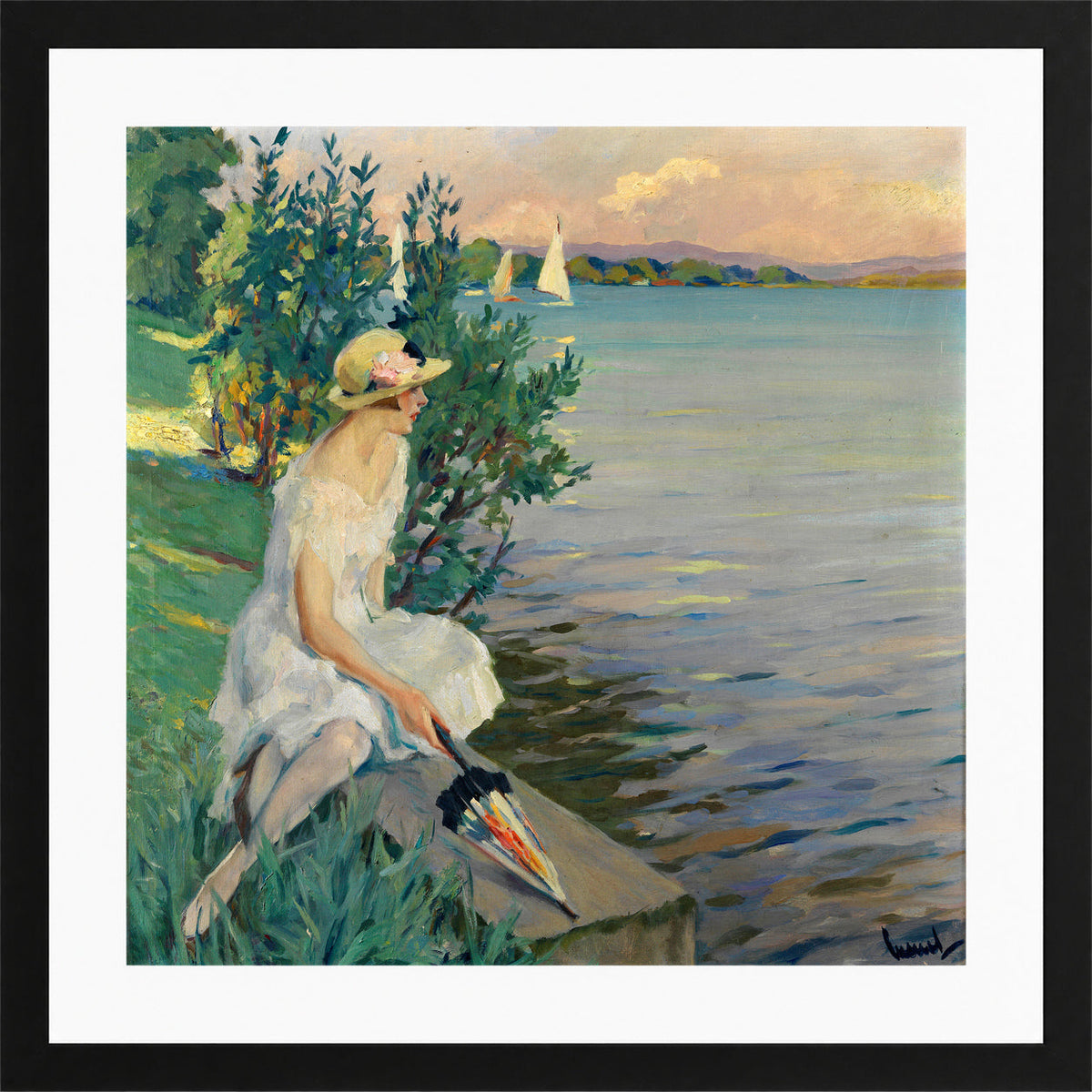 Edward Cucuel Print, Auf der Seemauer (1920) in a black frame