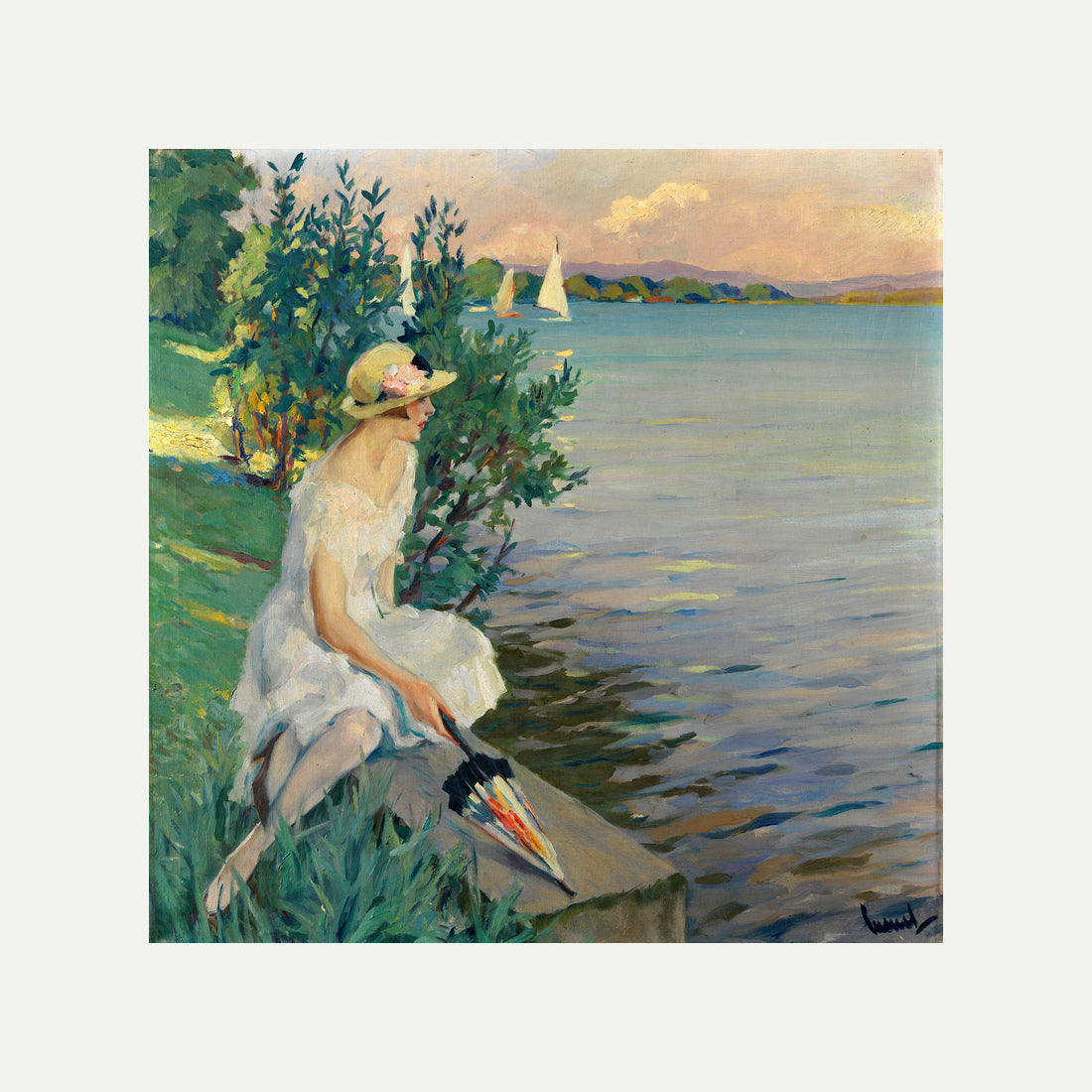 Edward Cucuel Print, Auf der Seemauer (1920) with an off-white border for rolled canvas