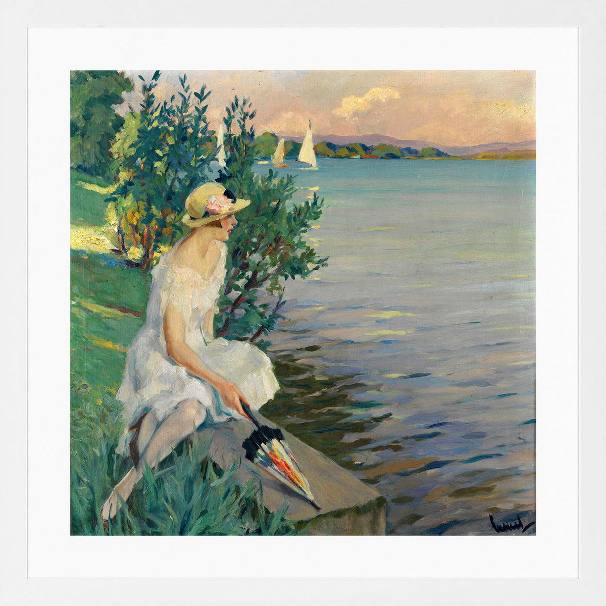 Edward Cucuel Print, Auf der Seemauer (1920) in a white frame