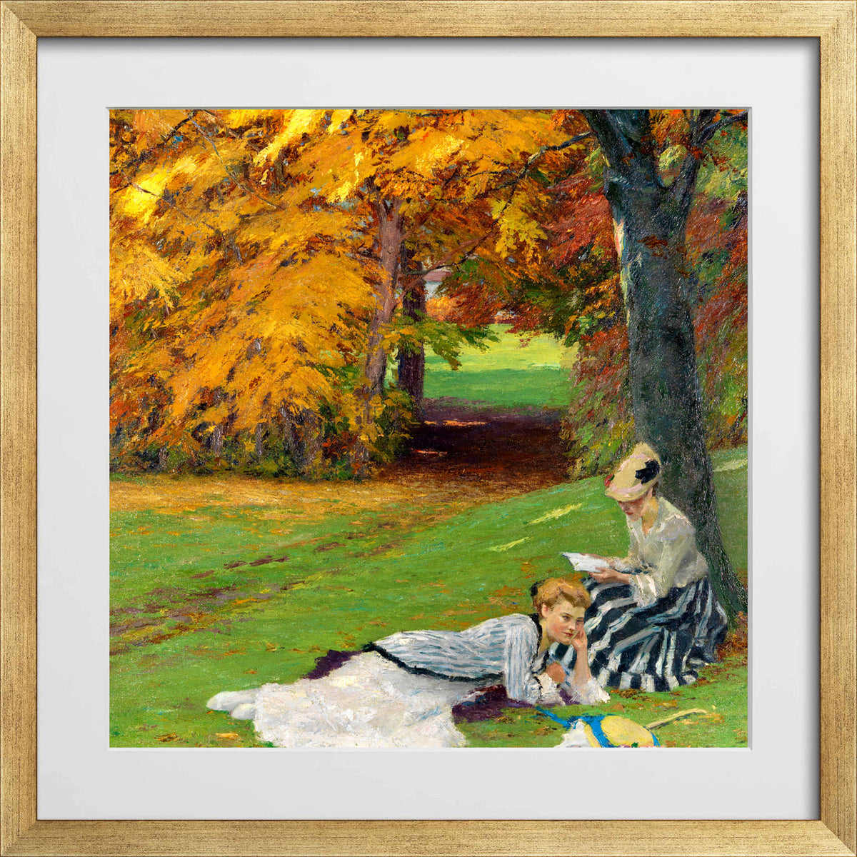 Edward Cucuel Print, Beautiful autumn afternoon (1915) in a gold frame