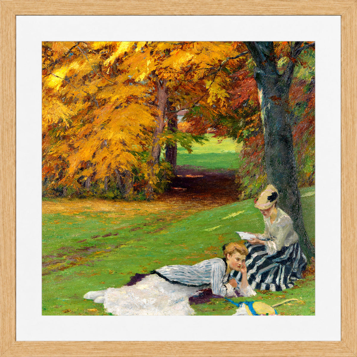 Edward Cucuel Print, Beautiful autumn afternoon (1915) in an oak frame