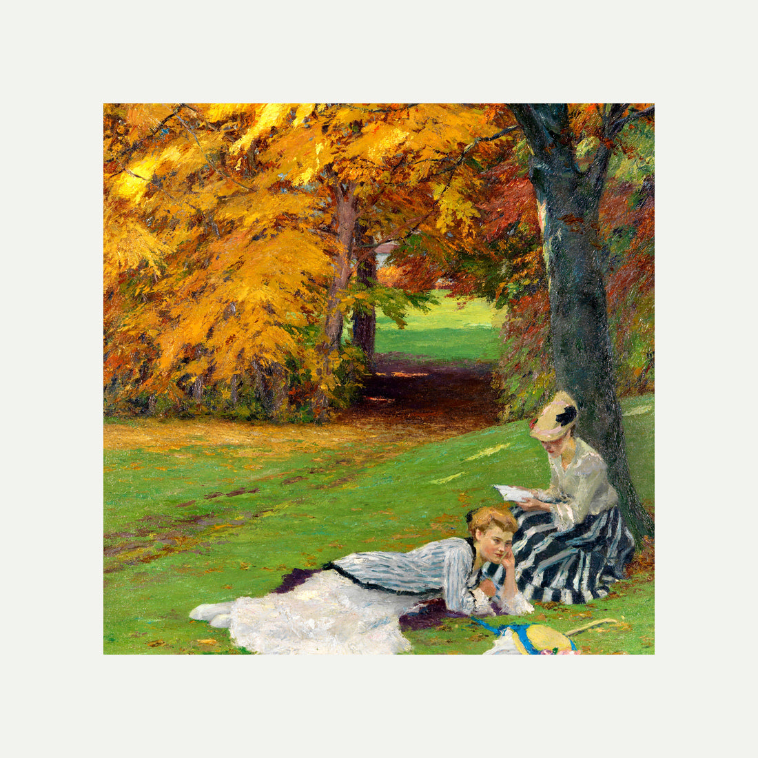 Edward Cucuel Print, Beautiful autumn afternoon (1915) with an off-white border for rolled canvas