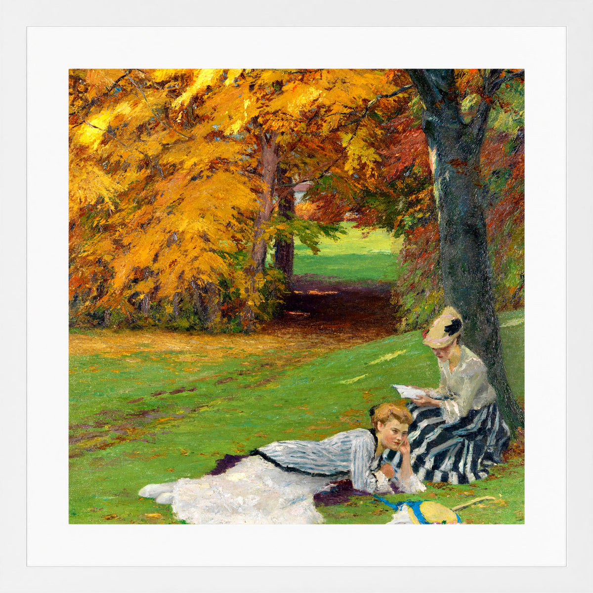 Edward Cucuel Print, Beautiful autumn afternoon (1915) in a white frame