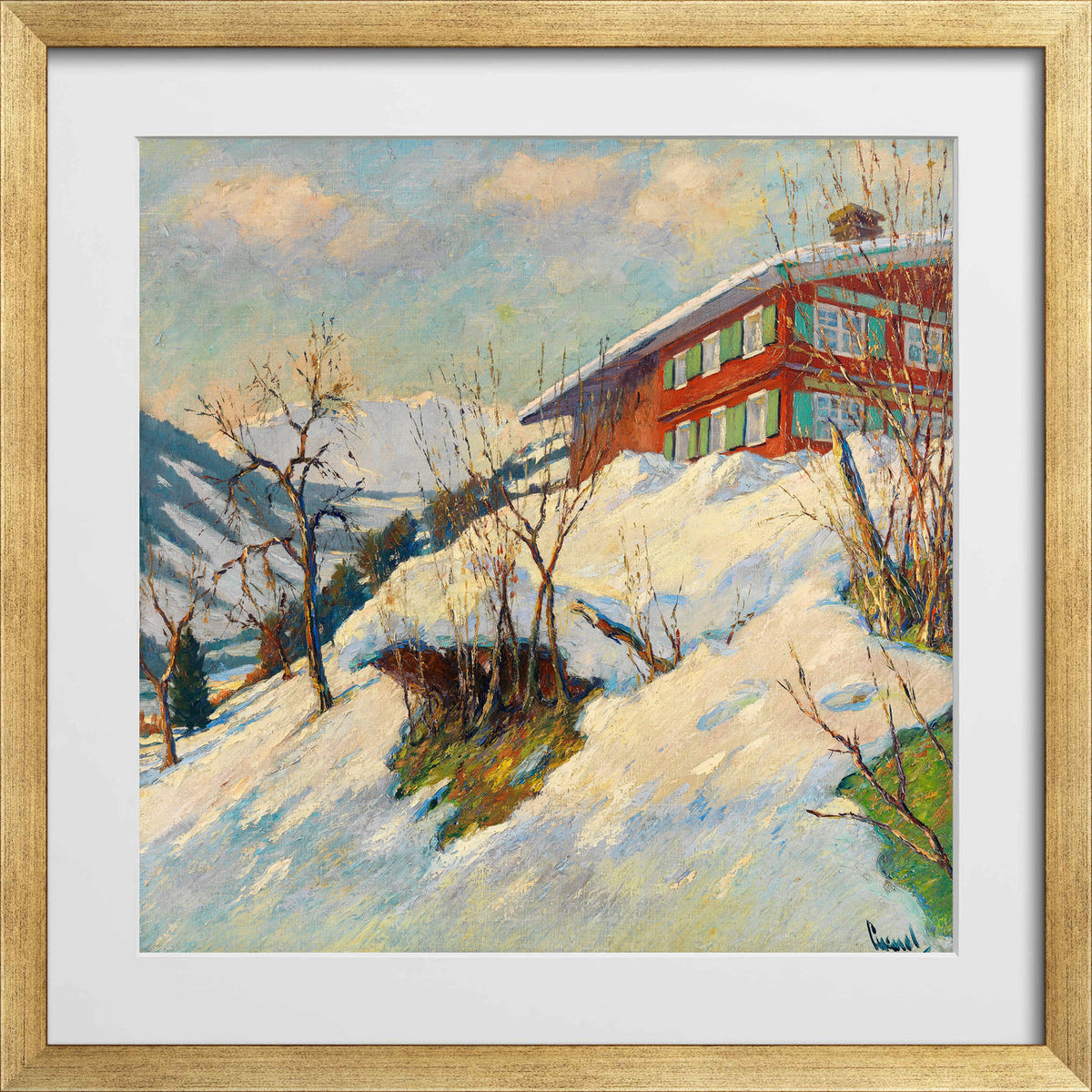 Edward Cucuel Print, Beautiful winter day (1920) in a gold frame