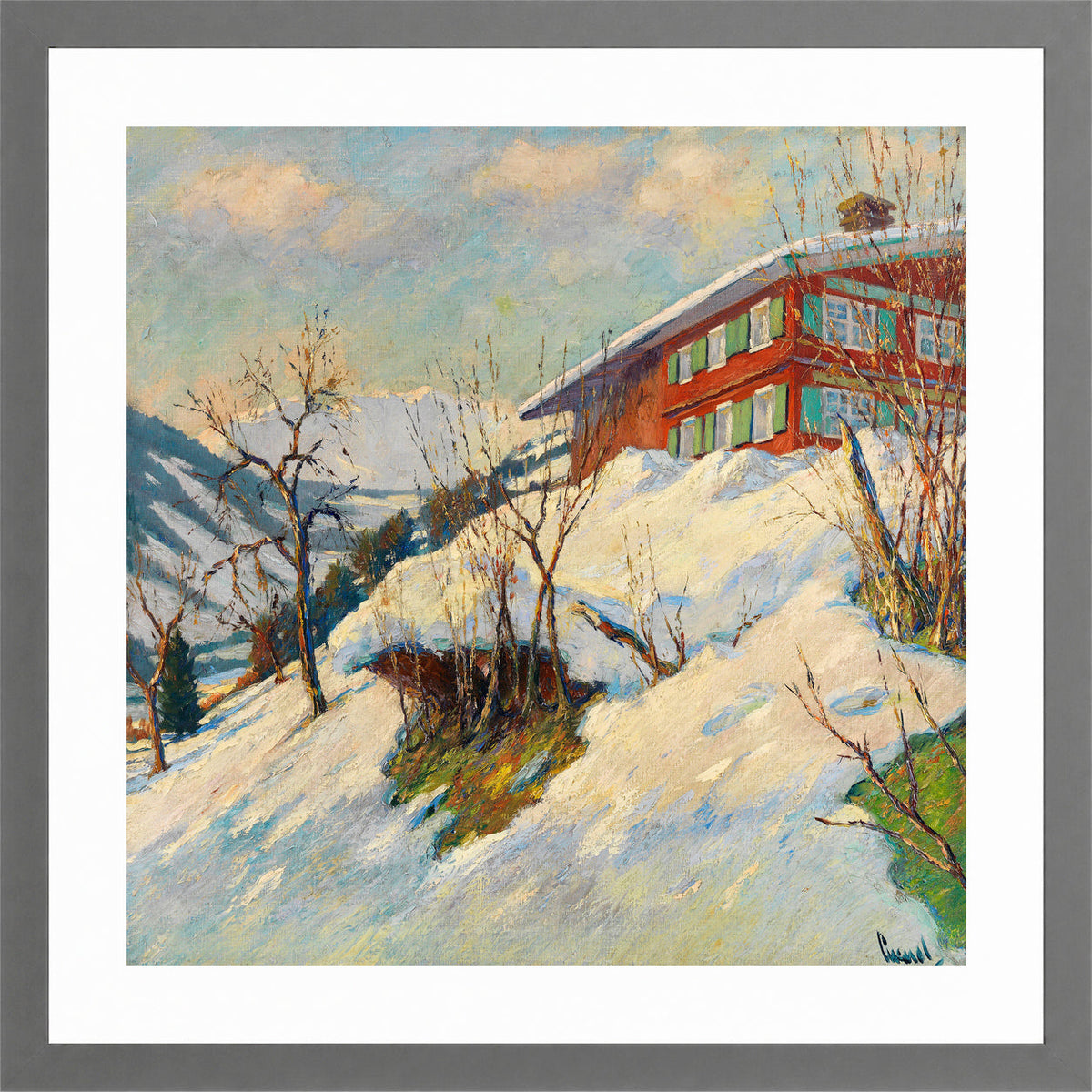 Edward Cucuel Print, Beautiful winter day (1920) in a light grey frame