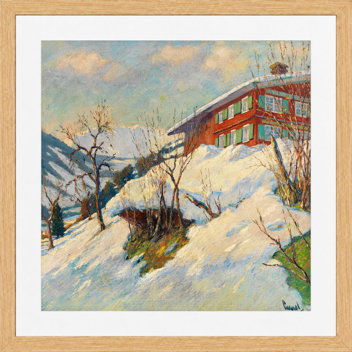 Edward Cucuel Print, Beautiful winter day (1920) in an oak frame
