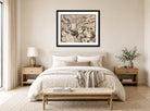 Edward Cucuel Print, Eisenbahnabteil (1901) displayed above a bed