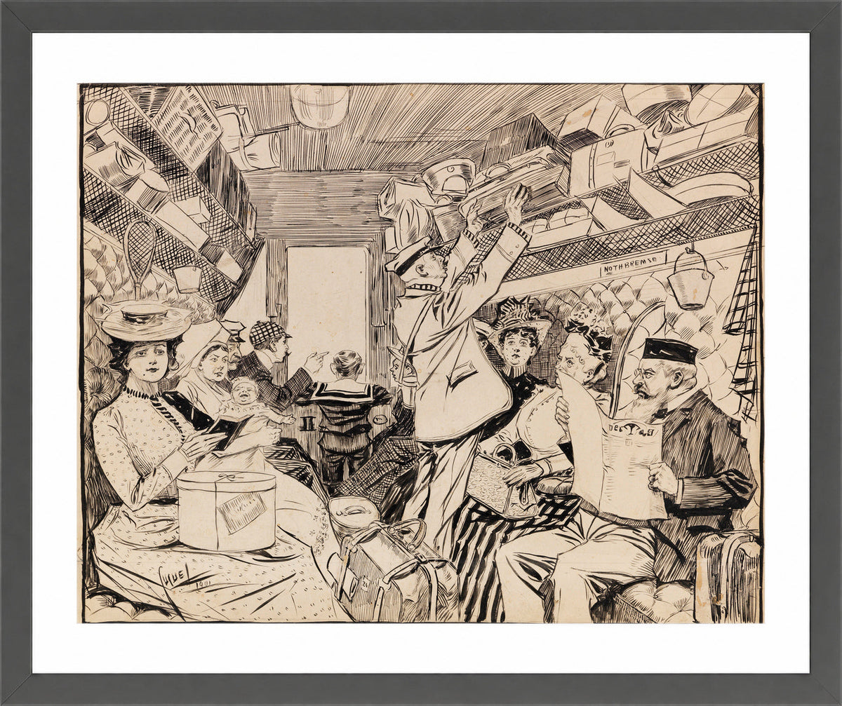 Edward Cucuel Print, Eisenbahnabteil (1901) in a dark grey frame