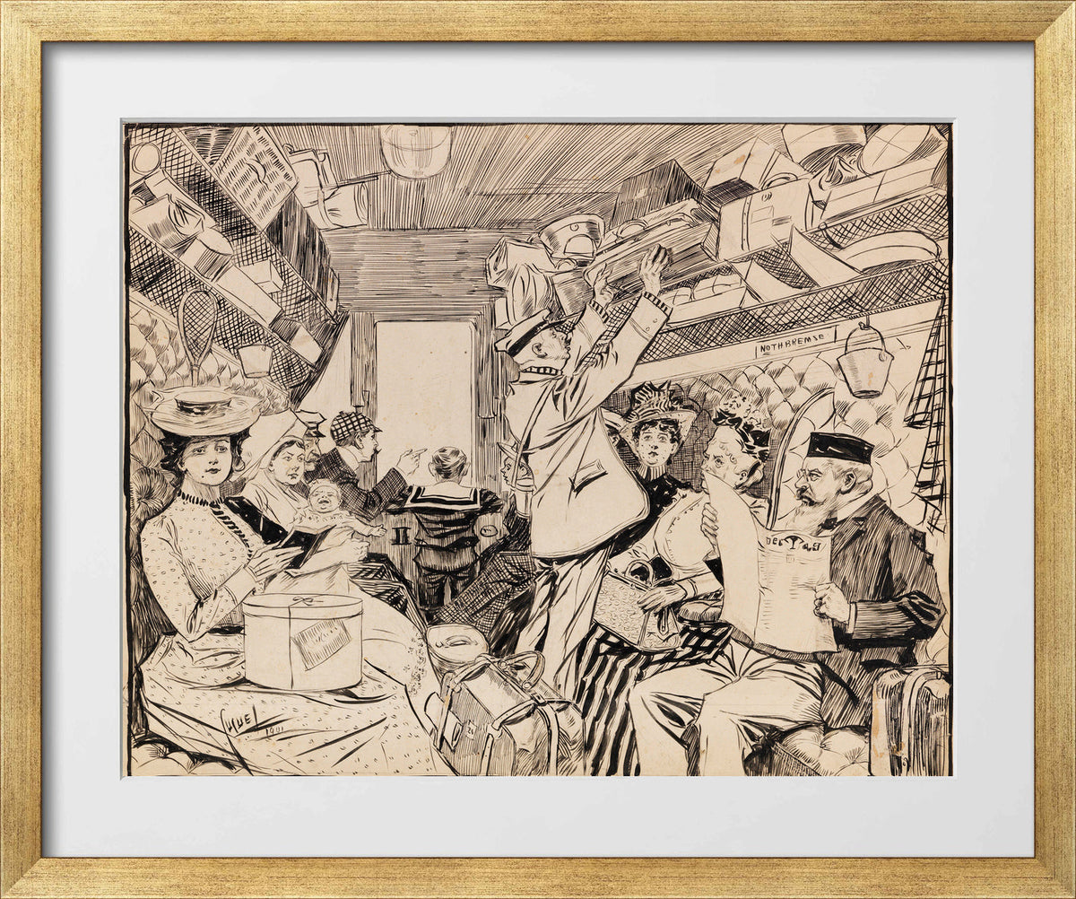 Edward Cucuel Print, Eisenbahnabteil (1901) in a gold frame