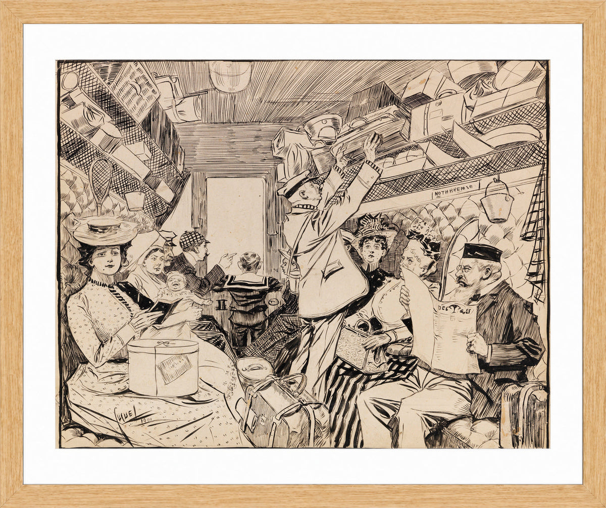 Edward Cucuel Print, Eisenbahnabteil (1901) in an oak frame