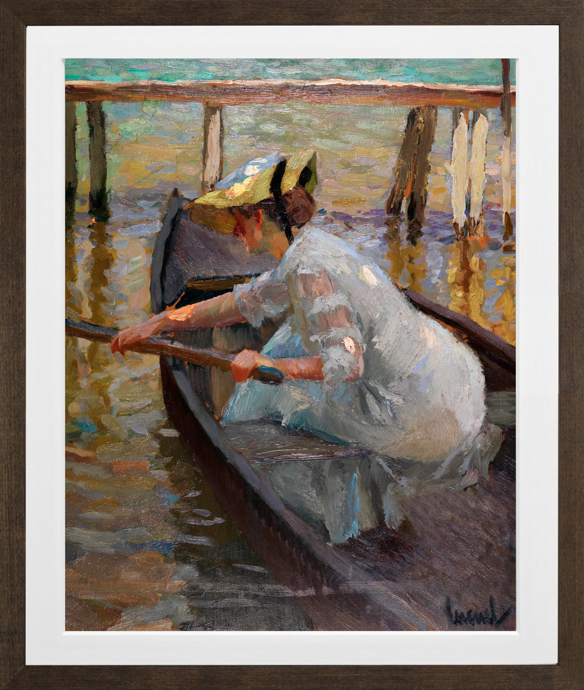 Edward Cucuel Print, Evening trip (1920) in a brown frame