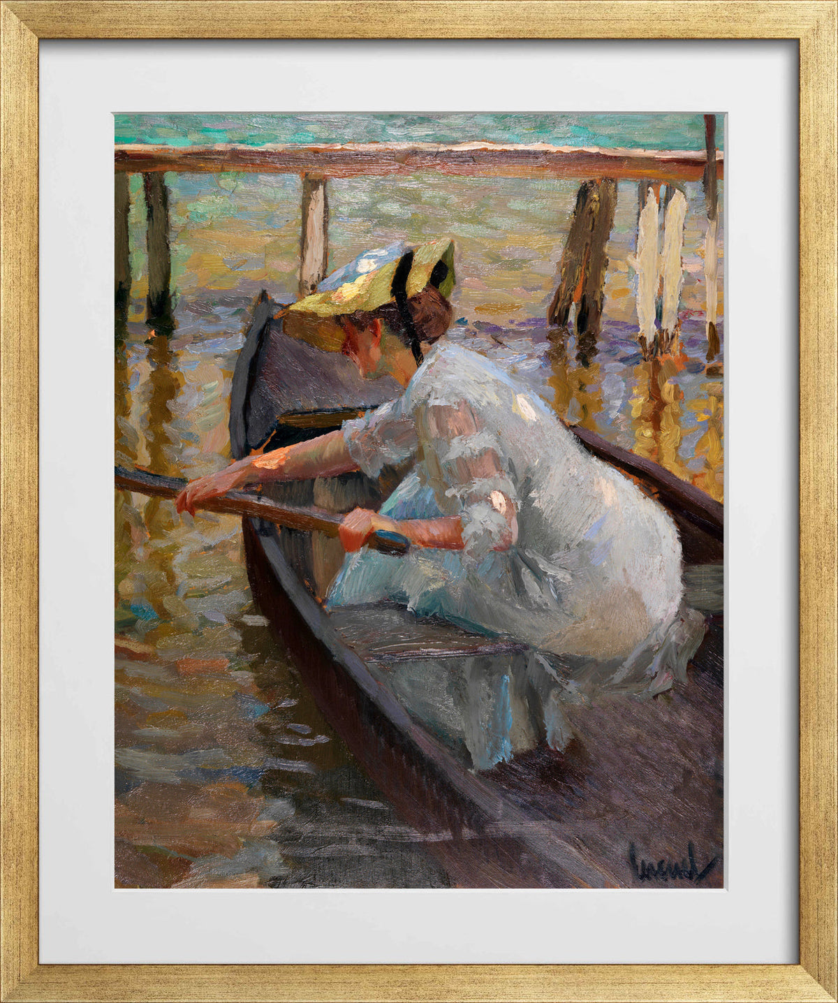 Edward Cucuel Print, Evening trip (1920) in a gold frame