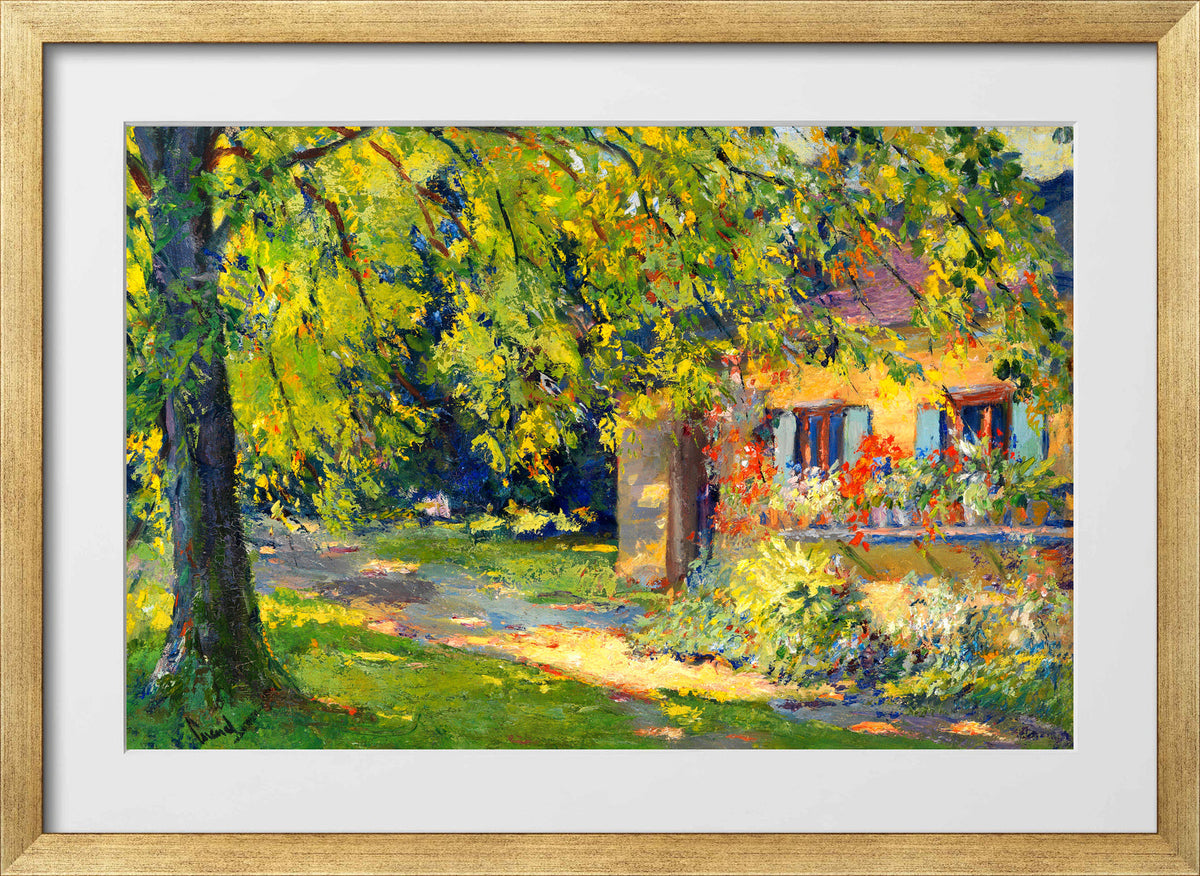 Edward Cucuel Print, Frühlingsgarten in Starnberg (1920) in a gold frame