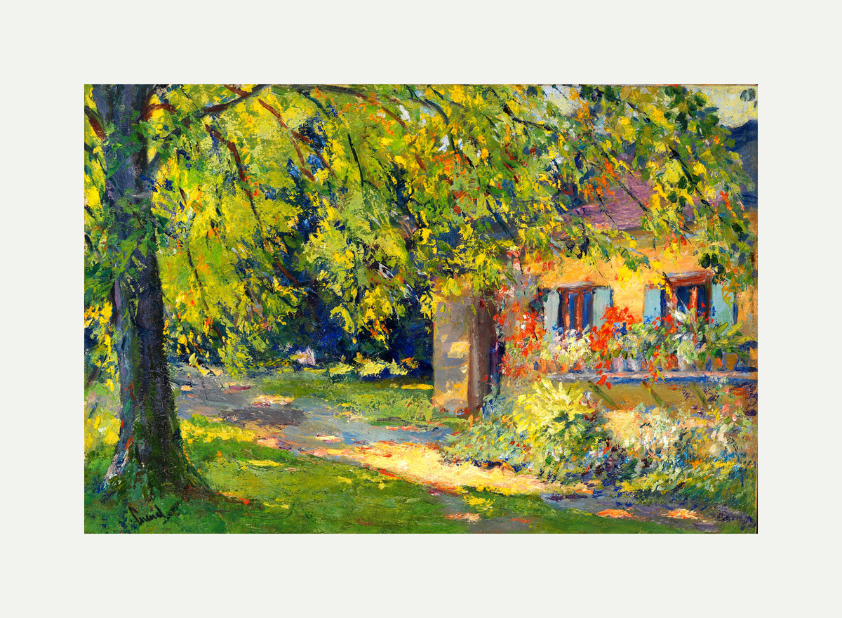 Edward Cucuel Print, Frühlingsgarten in Starnberg (1920) with an off-white border for rolled canvas