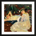Edward Cucuel Print, Hot Day (Two Ladies Beneath the Trees) (1915) in a black frame