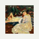 Edward Cucuel Print, Hot Day (Two Ladies Beneath the Trees) (1915) with an off-white border for rolled canvas