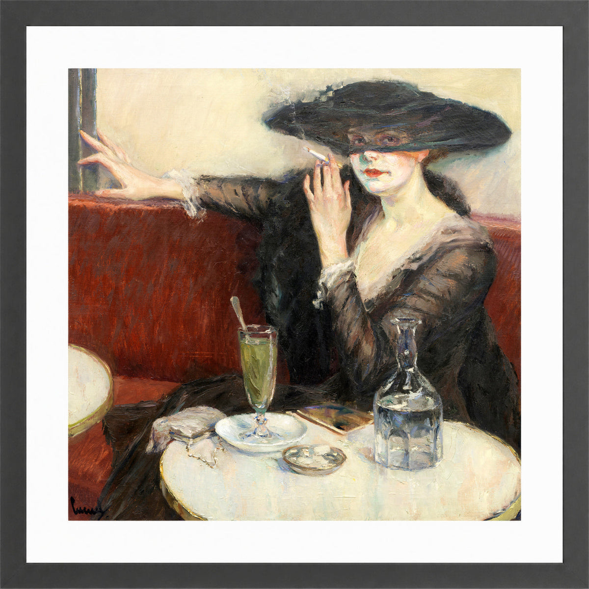 Edward Cucuel Print, Im Café (1910-1920) in a dark grey frame