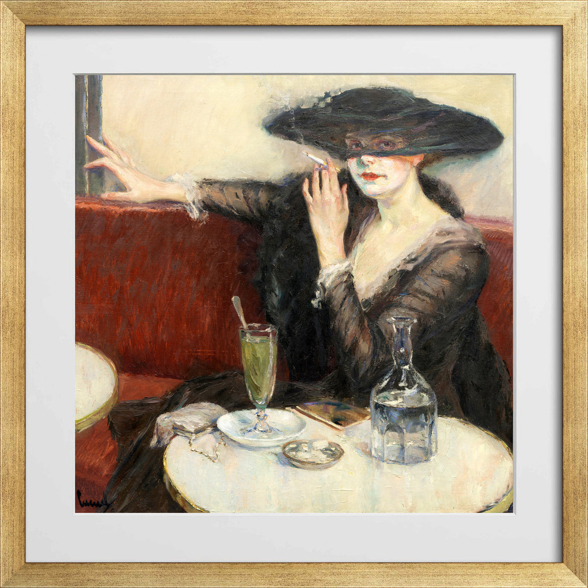 Edward Cucuel Print, Im Café (1910-1920) in a gold frame