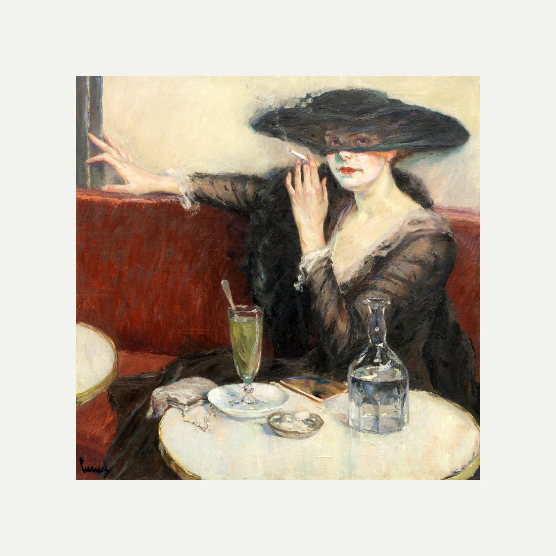 Edward Cucuel Print, Im Café (1910-1920) with an off-white border for rolled canvas