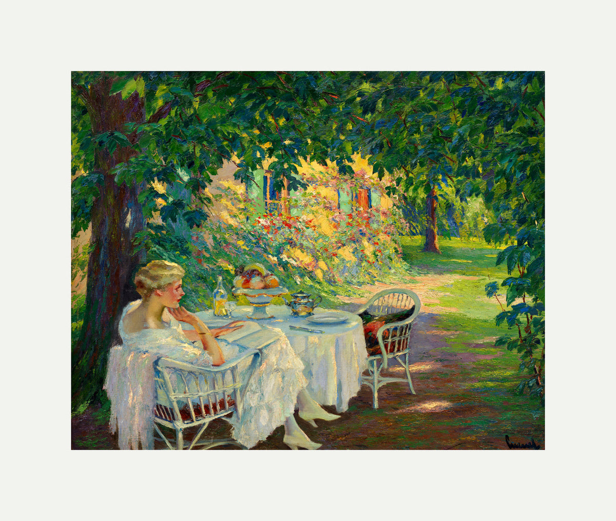 Edward Cucuel Print, In the shade (1920) with an off-white border for rolled canvas