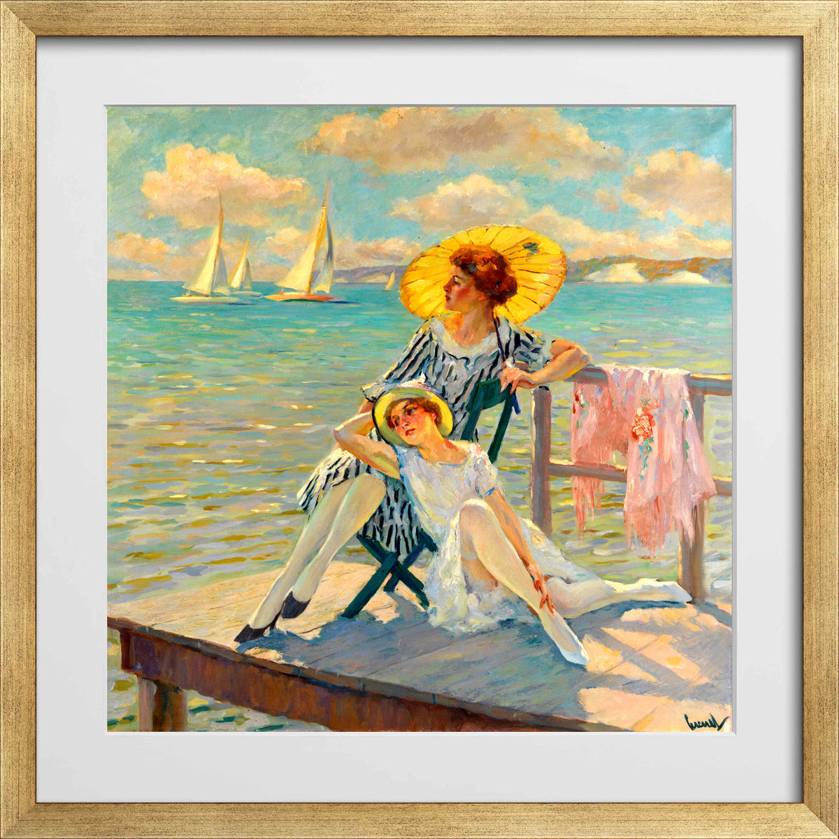 Edward Cucuel Print, In the sun (1920-1925) in a gold frame