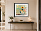 Edward Cucuel Print, In the sun (1920-1925) displayed above a console table