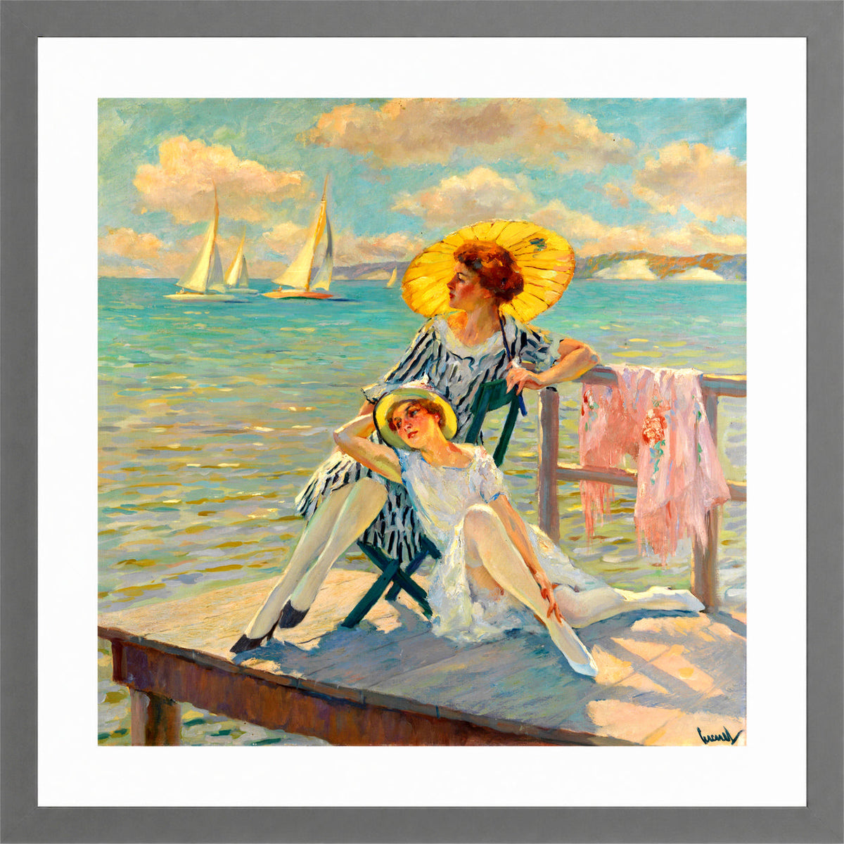 Edward Cucuel Print, In the sun (1920-1925) in a light grey frame