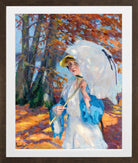 Edward Cucuel Print, Lady with parasol at Ammersee (1914-1918) in a brown frame