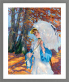 Edward Cucuel Print, Lady with parasol at Ammersee (1914-1918) in a light grey frame