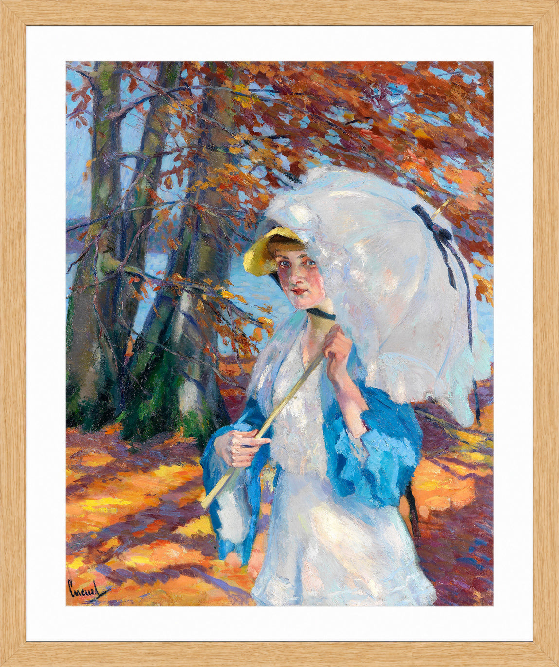 Edward Cucuel Print, Lady with parasol at Ammersee (1914-1918) in an oak frame
