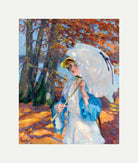 Edward Cucuel Print, Lady with parasol at Ammersee (1914-1918) with an off-white border for rolled canvas