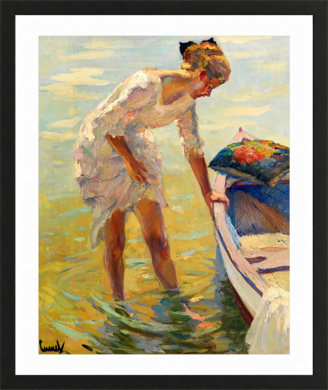 Edward Cucuel Print, On the shore (1920) in a black frame