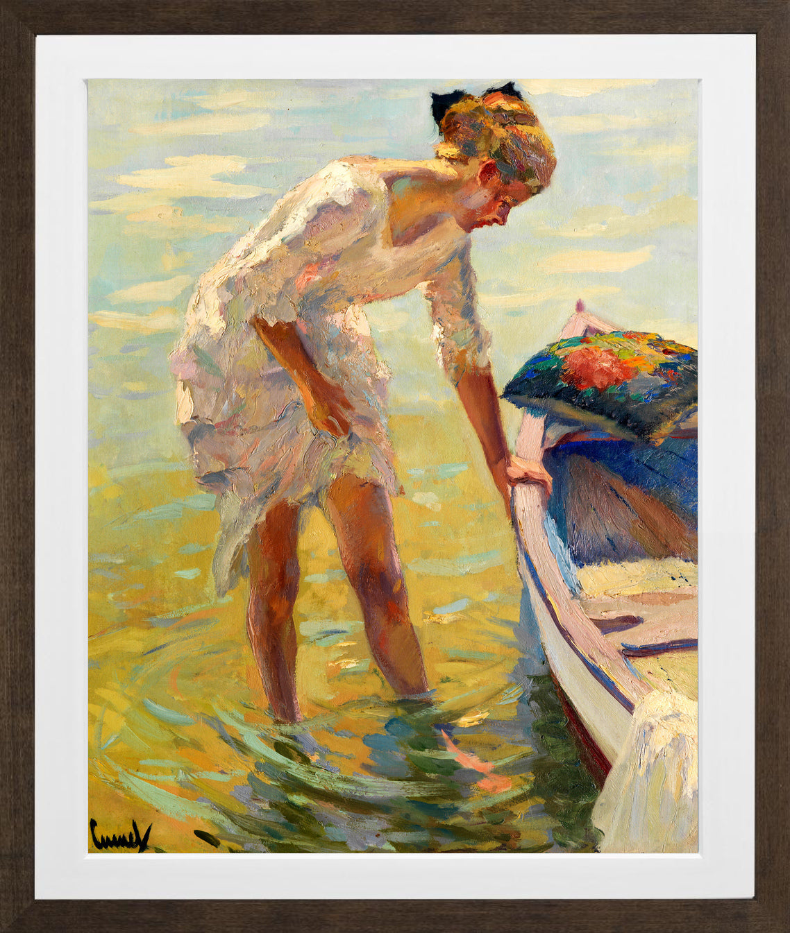 Edward Cucuel Print, On the shore (1920) in a brown frame
