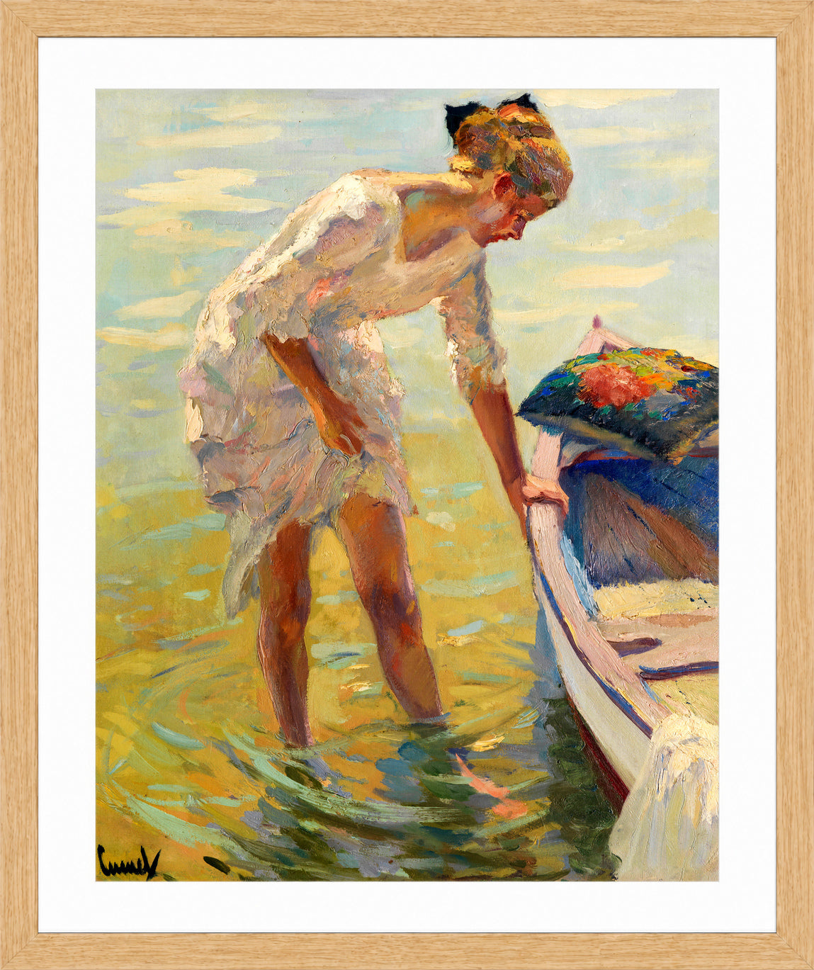 Edward Cucuel Print, On the shore (1920) in an oak frame