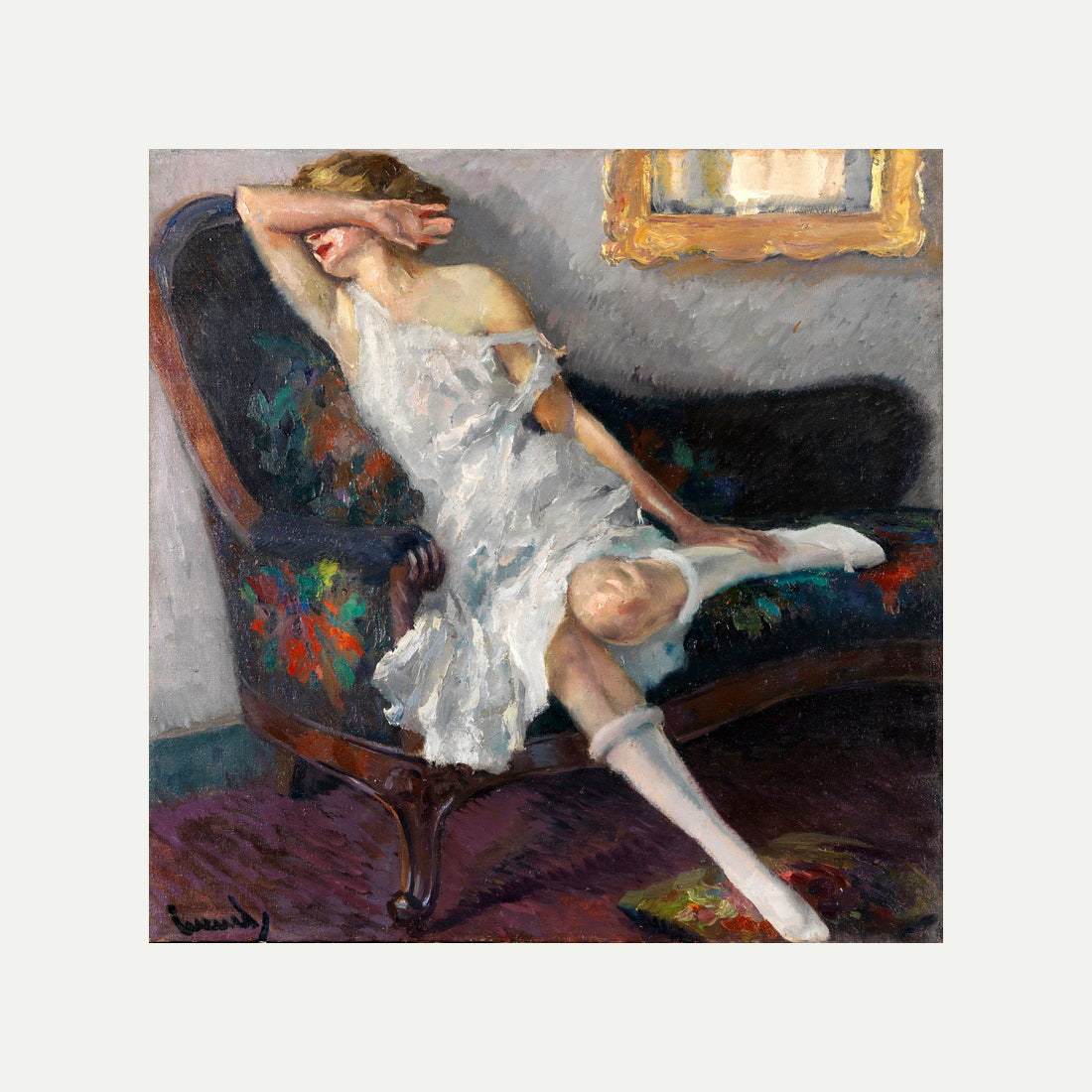 Edward Cucuel Print, Shy (1922) with an off-white border for rolled canvas