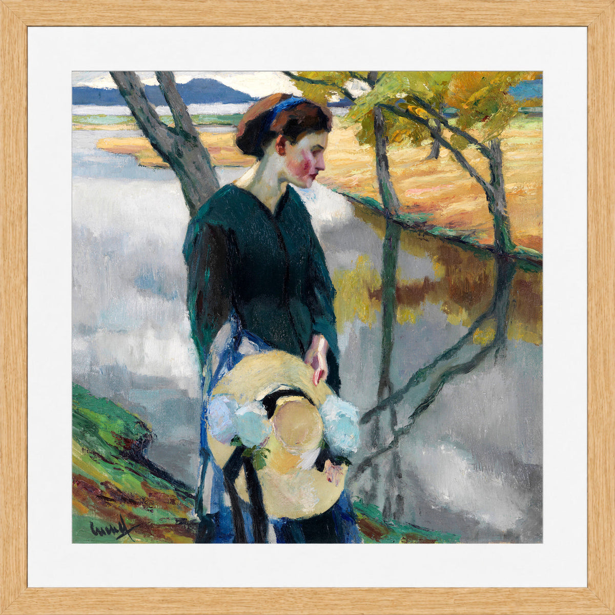 Edward Cucuel Print, Spätsommer (1911) in an oak frame