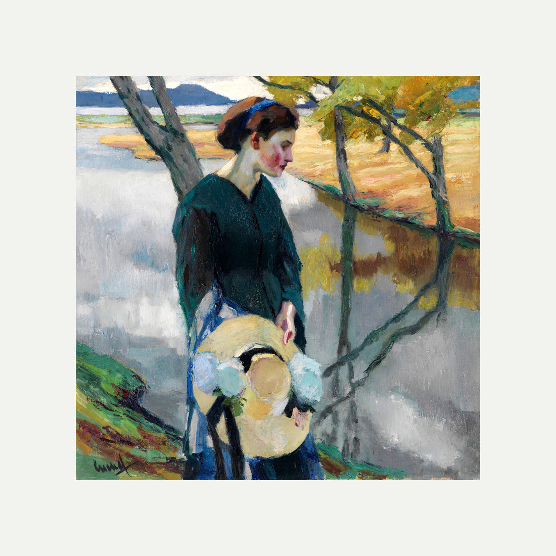 Edward Cucuel Print, Spätsommer (1911) with an off-white border for rolled canvas