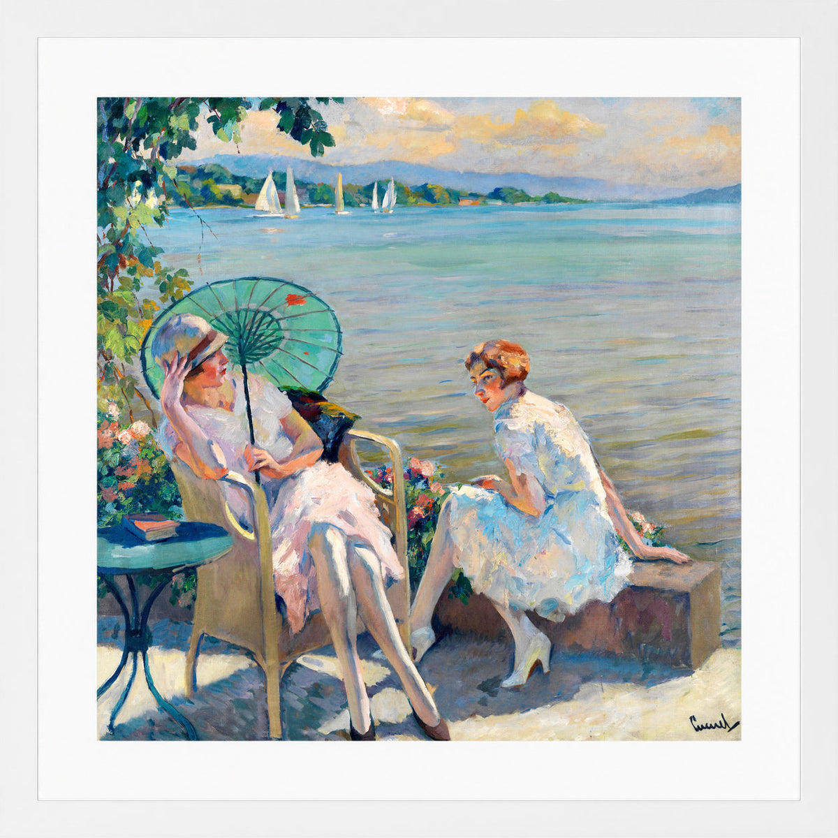 Edward Cucuel Print, Summer afternoon at the lake (1920) in a white frame