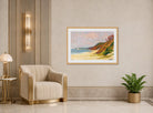 Edward Cucuel Print, The Beach at Rocky Point, Long Island (1930) displayed in an Art Deco interior