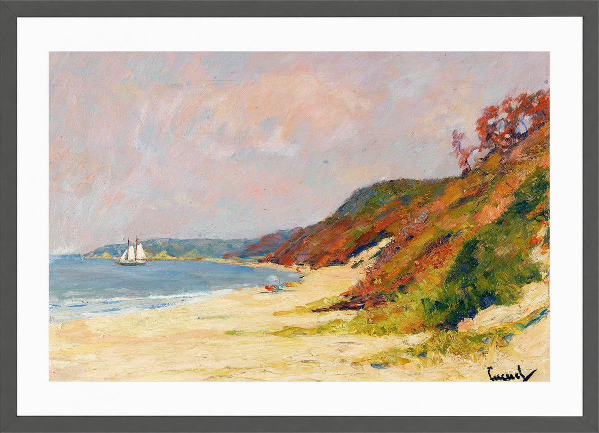 Edward Cucuel Print, The Beach at Rocky Point, Long Island (1930) in a dark grey frame