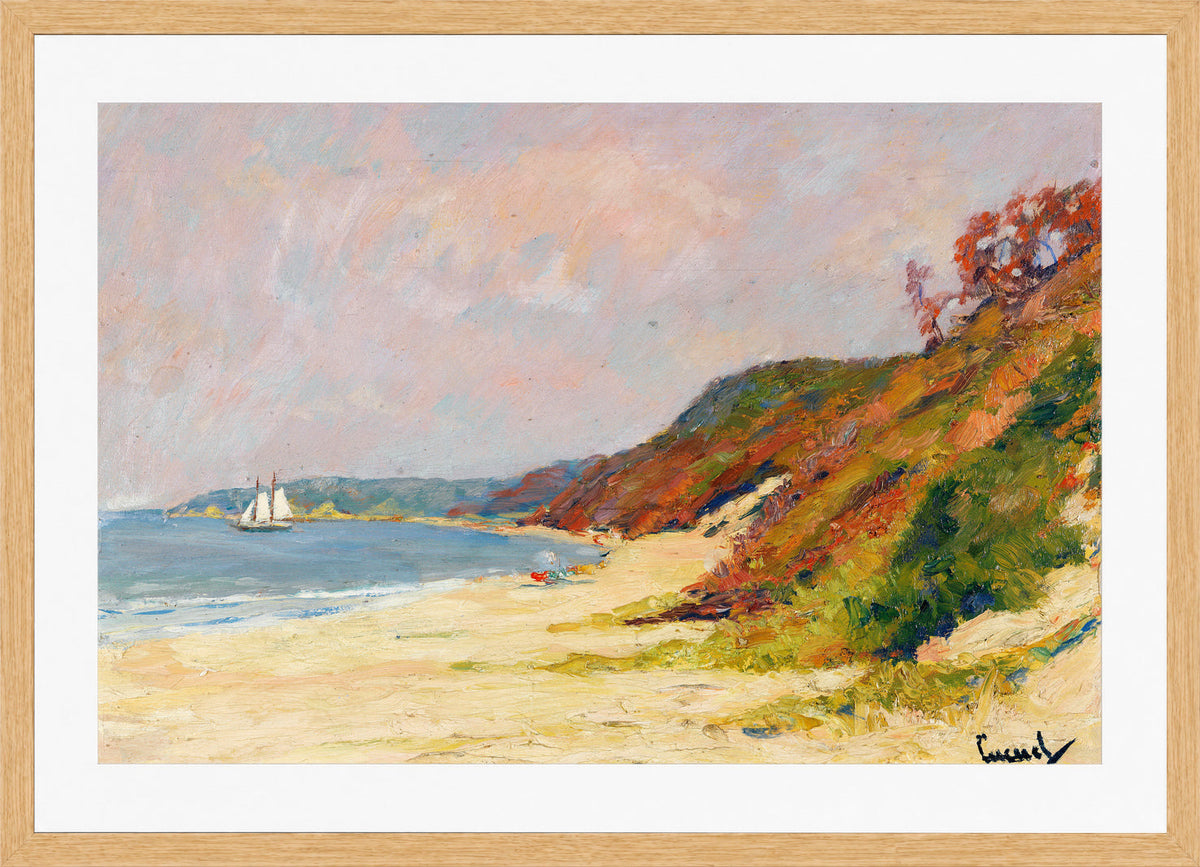 Edward Cucuel Print, The Beach at Rocky Point, Long Island (1930) in an oak frame