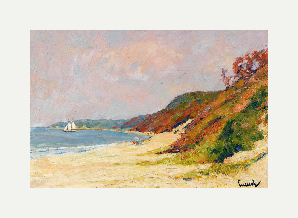 Edward Cucuel Print, The Beach at Rocky Point, Long Island (1930) with an off-white border for rolled canvas