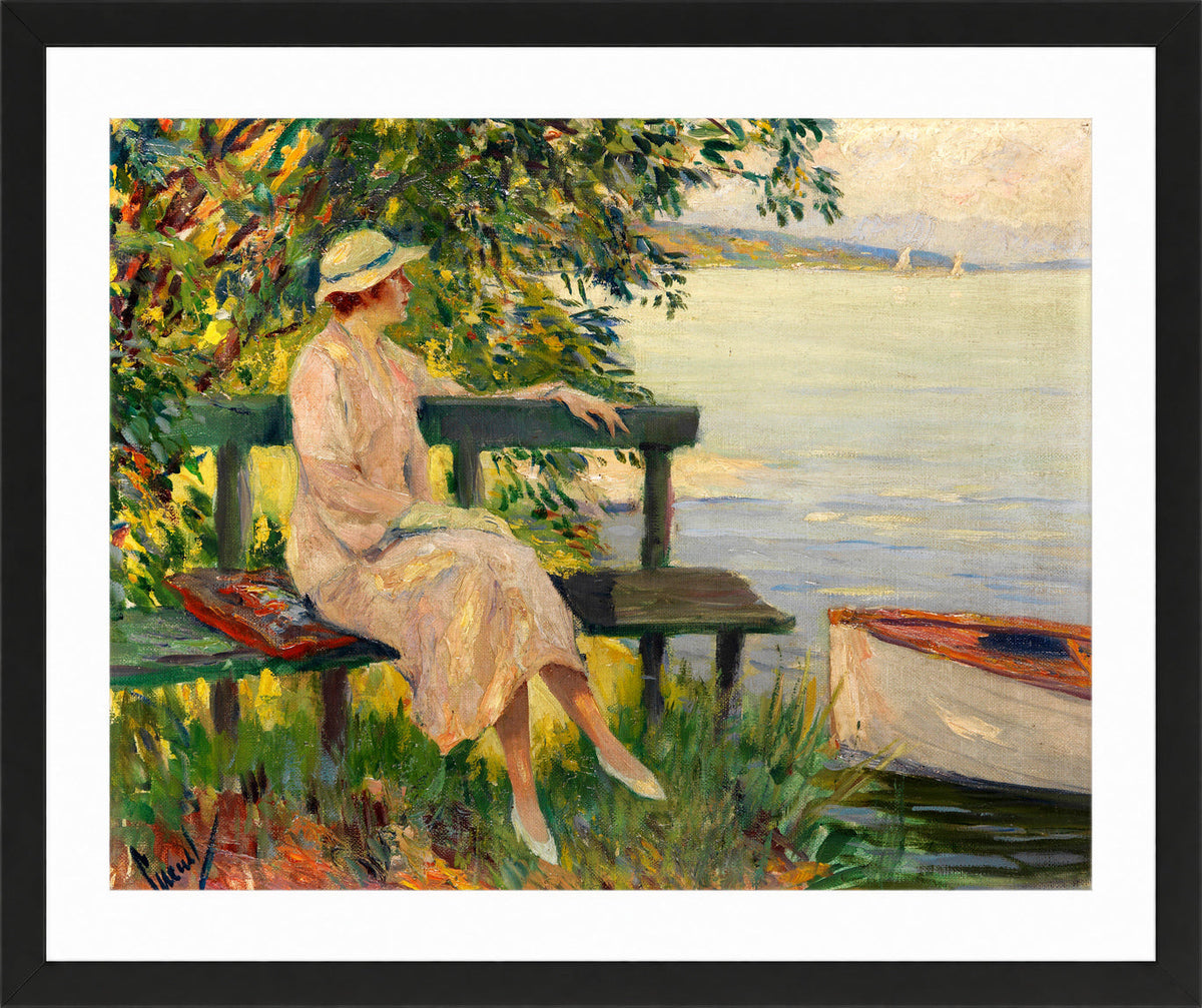 Edward Cucuel Print, The green bench (1920) in a black frame