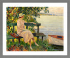 Edward Cucuel Print, The green bench (1920) in a light grey frame