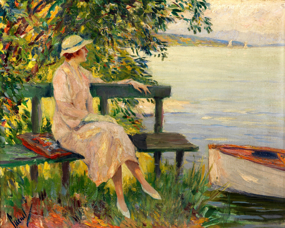 Edward Cucuel Print, The green bench (1920) as an unframed print