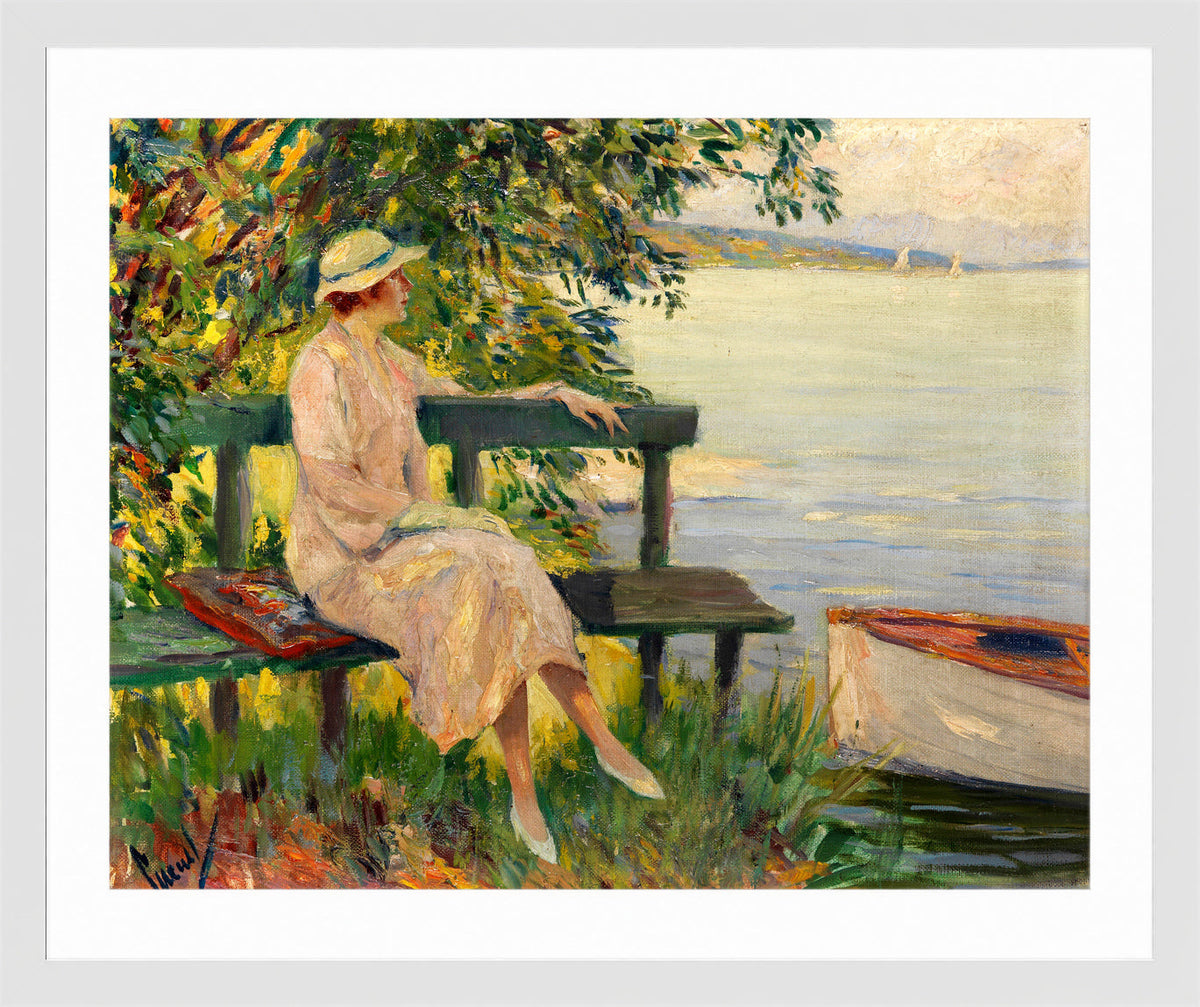 Edward Cucuel Print, The green bench (1920) in a white frame